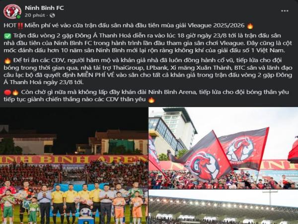 Bóng đá VN: Ninh Bình FC mở cửa miễn phí trận Thanh Hóa